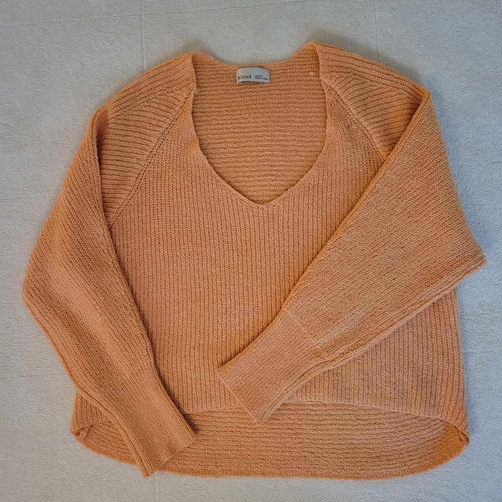 Becool Cropped Cozy V-Neck Soft Orange Sweater S/M